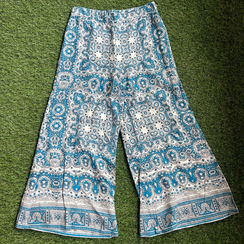 Anthropologie Blue and White Paisley Pants